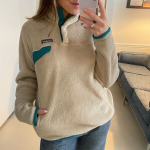 Patagonia Stand-up Collar Long Sleeve Pullover Fleece Sweater Jacket Tan Large